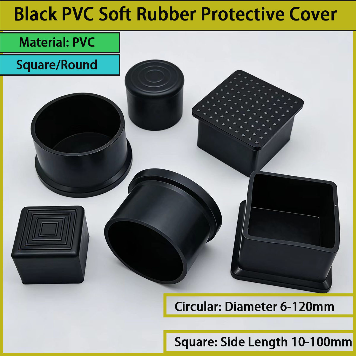Used Furniture Hardware - Kare/dairesel siyah PVC yumuşak kauçuk koruyucu